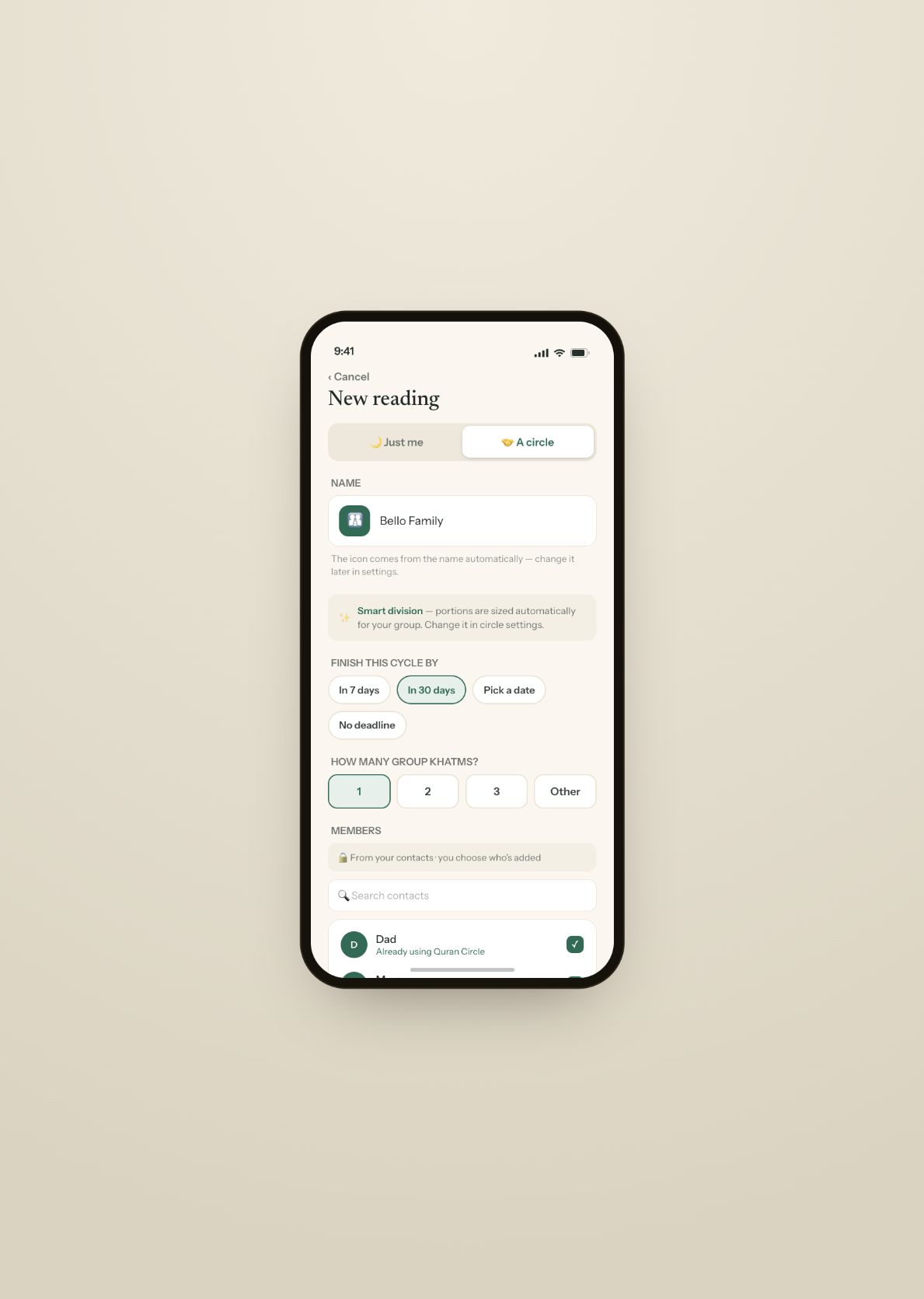Create a new circle reading in Nukmil light mode